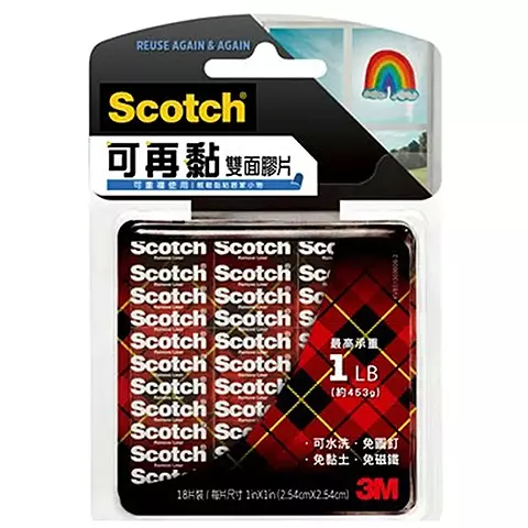 3M Scotch R100可再黏雙面膠片(1*1吋)
